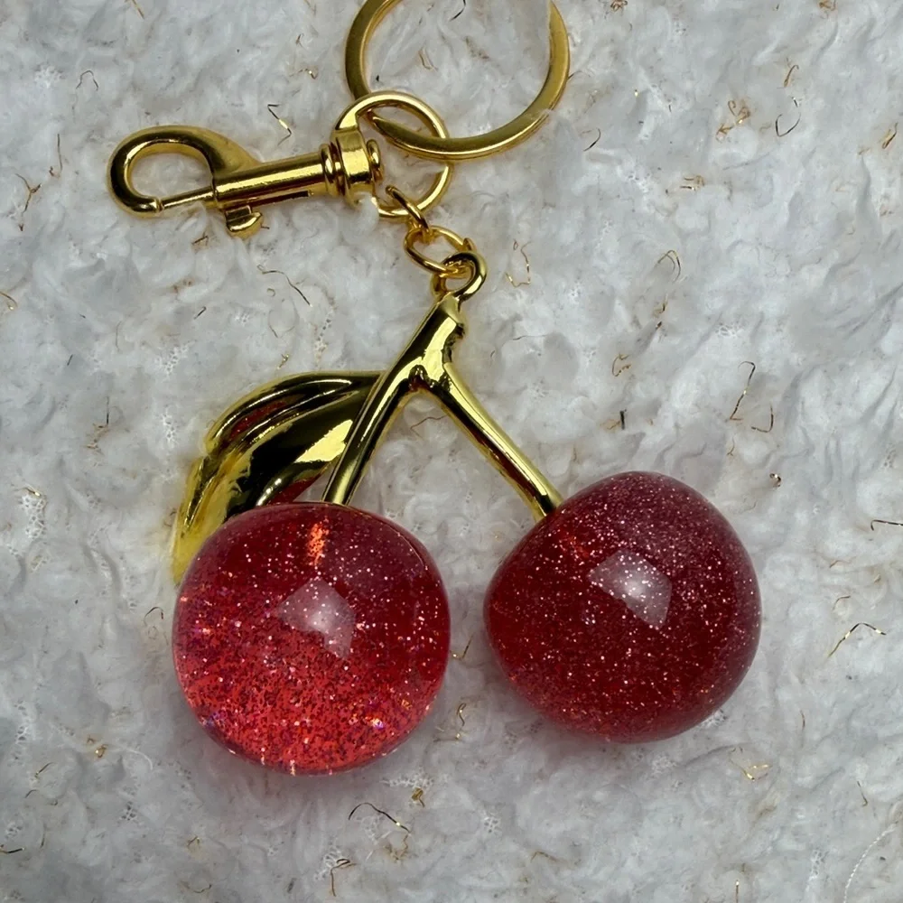 Cherry Keychain with‎ Gold Accents